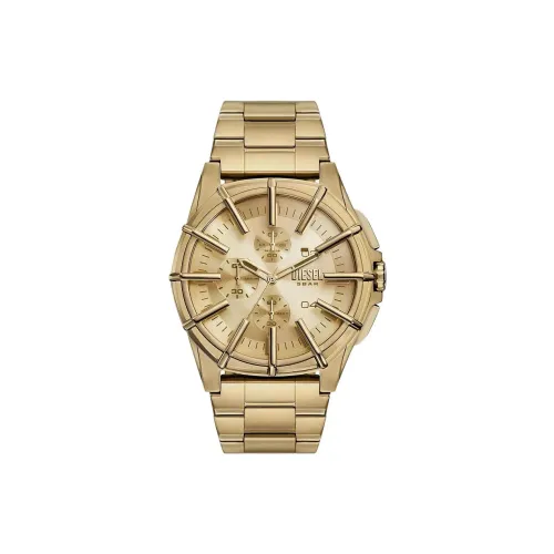 DIESEL Мужские часы Кварцевый механизм Ремешок из нержавеющей стали 44 мм Золотой циферблат
