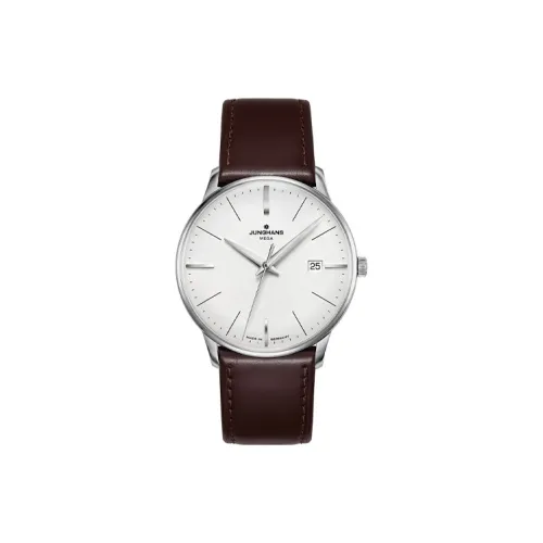 JUNGHANS Кварцевый механизм Унисекс Часы 38 мм Серебристый циферблат Нержавеющая сталь Корпус Кожаный ремешок