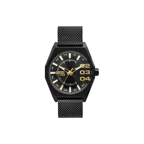 DIESEL Мужские часы Кварцевый механизм Ремешок из нержавеющей стали 43 мм Черный циферблат