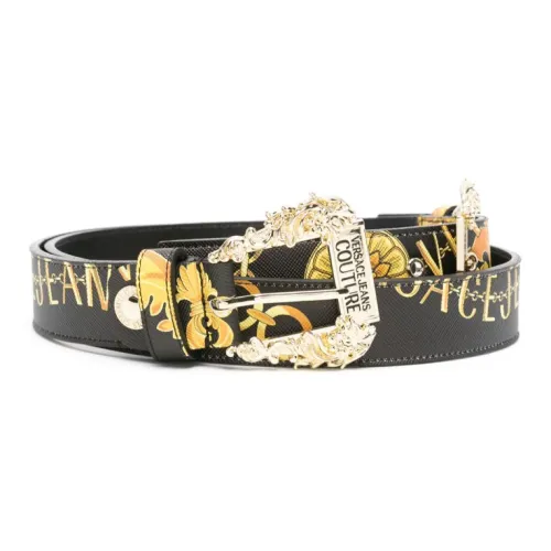 VERSACE JEANS COUTURE Принт Узор Шпилька Телячья кожа Кожаные ремни Женские Черный Ширина 3 см