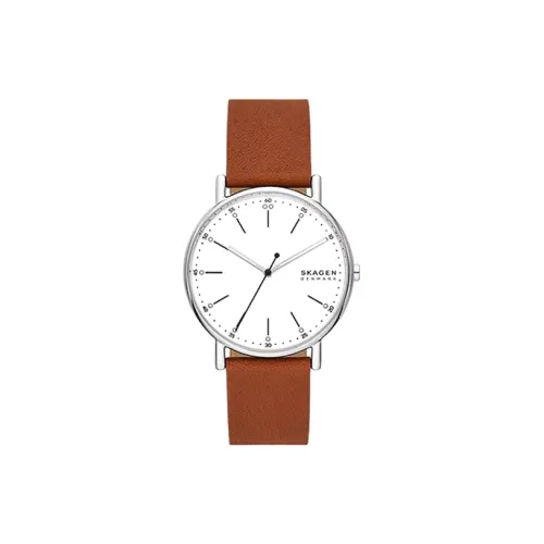 SKAGEN Watch Кварцевый механизм Кожаный ремешок 40 мм Белый циферблат Унисекс