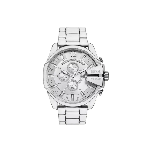 DIESEL MEGA CHIEF Мужские часы Кварцевый механизм Ремешок из нержавеющей стали 51 мм Серебристый циферблат