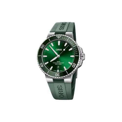 Oris Автоматический Механический Механизм Унисекс Часы 43,5 мм Зеленый Циферблат Нержавеющая Сталь Корпус Резиновый Ремешок