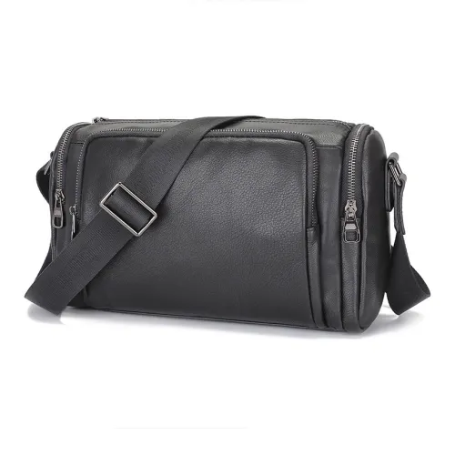 DOSRFINI Сумка через плечо из натуральной коровьей кожи мужская черная
