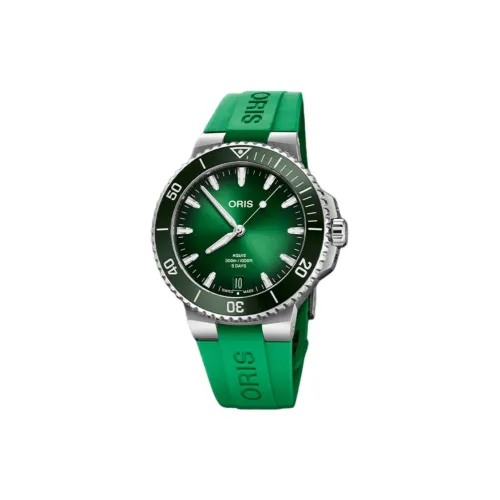 Oris Автоматический Механический Механизм Унисекс Часы 43,5 мм Зеленый Циферблат Нержавеющая Сталь Корпус Резиновый Ремешок