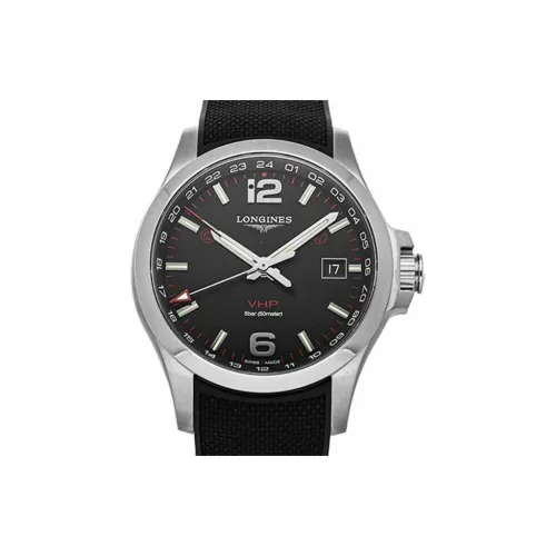 LONGINES Conquer Collection Кварцевый механизм Мужские часы Часы 43 мм Черный циферблат Корпус из нержавеющей стали Резиновый ремешок