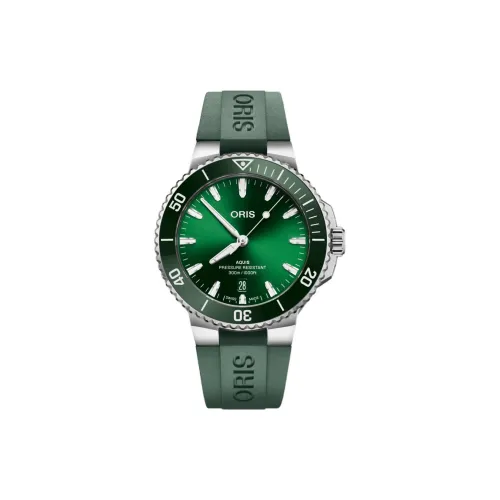 Oris Автоматический Механический Механизм Унисекс Часы 41,5 мм Зеленый Циферблат Нержавеющая Сталь Корпус Резиновый Ремешок