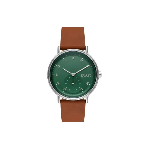 SKAGEN Kuppel Collection Мужские часы Кварцевый механизм Кожаный ремешок 44 мм Зеленый циферблат