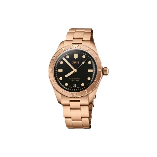 Oris Diving Collection Автоматический Механический Механизм Унисекс Часы 38 мм Черный Циферблат Бронзовые Оправа Часы Бронзовый Ремешок