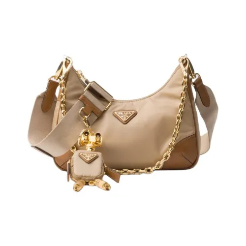 PRADA RE Edition Переработанный нейлон с кожаными вставками Сумка через плечо Женская CAMEL