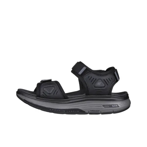 Skechers Go Walk Workout Walker One Strap Sandals Medium Heel Men's Black Скачи Skechers Go Walk Workout Walker One Ремень Сандалии Средний Каблук Мужской Черный