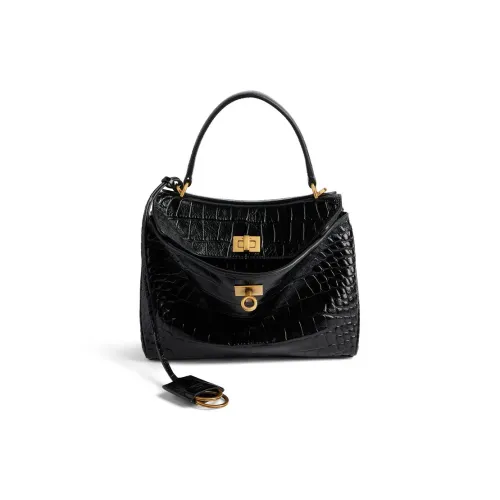 Balenciaga Soft Crocodile Pattern Embossed Cow Leather Crossbody Bag Mini Women's Black