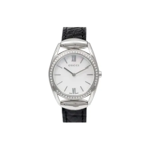 GUCCI Horsebit Collection Наручные часы Кварцевый механизм Кожаный ремешок 28 мм Жемчужная раковина Циферблат Цвет Женские часы