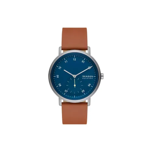 SKAGEN Kuppel Collection Мужские часы Кварцевый механизм Кожаный ремешок 44 мм Синий циферблат