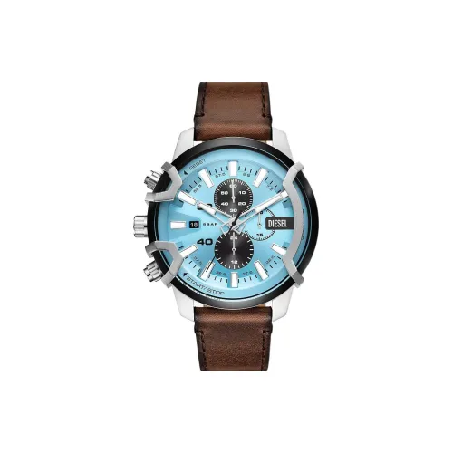 DIESEL GRIFFED Наручные часы Кварцевый механизм Кожаный ремешок 48 мм Синий циферблат Мужские часы