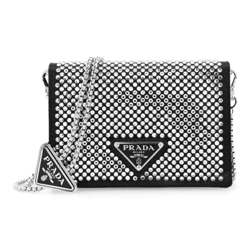 PRADA Ткань с кожаными вставками держатель для карт женский черный серебристый