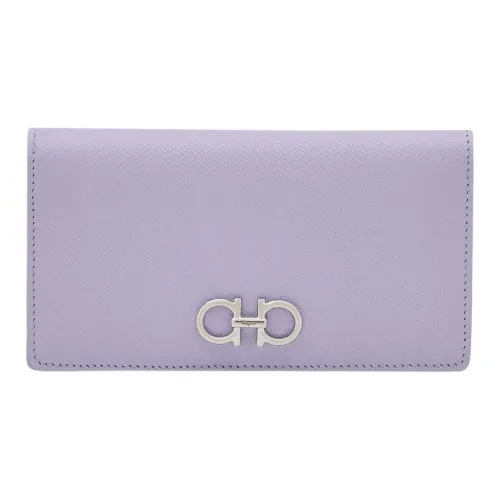 Ferragamo Gancini Hammered Текстура Телячья кожа Кошелек Женские Светло-фиолетовый