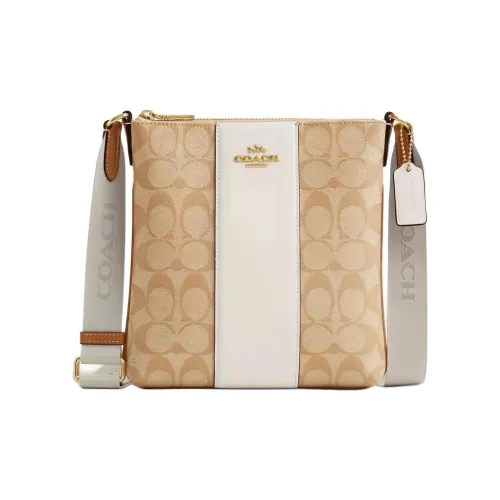 COACH Rowan Покрытие Холст Кожаная Вставка Сумка через плечо Сумка на плечо Мини Женский Светлый Хаки