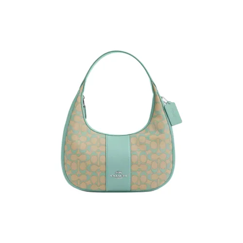 COACH Гладкая кожа Сумка Сумка через плечо Большая Женская Серебряный и Выцветший Синий