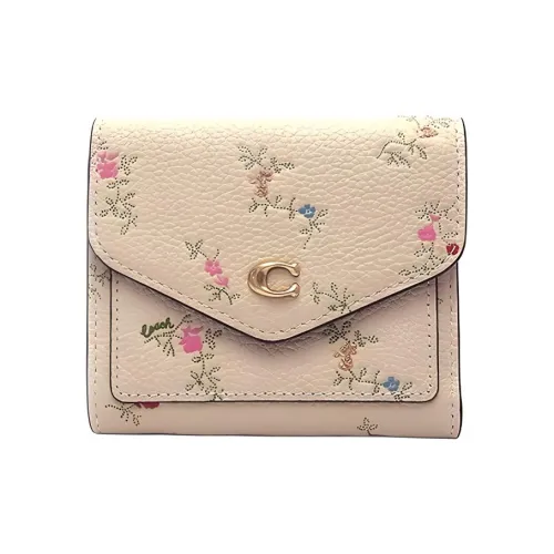 COACH Wyn Галечная кожа Кошелек Мини Женские Латунь And Сливочный