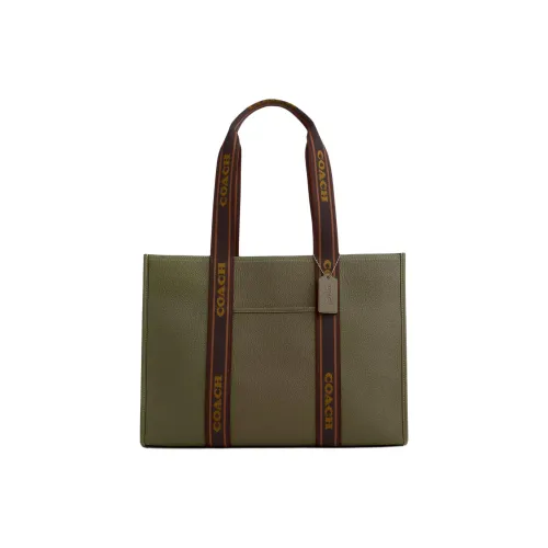 COACH Smith Утонченный Каменная Кожа Тоут Сумка Сумка для покупок Сумка через плечо Сумка Большая Женская Оливково-коричневая