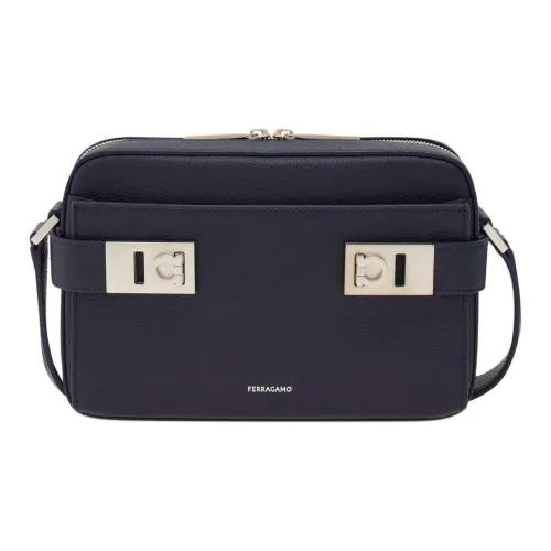 FERRAGAMO GANCINI Hammered Текстура Телячья кожа Сумка через плечо Сумка на плечо Мужская Черная