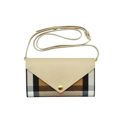 Burberry Холст и Кожа Конверт Сумка Одно Плечо Через плечо Клатч Женский Светлый Бежевый