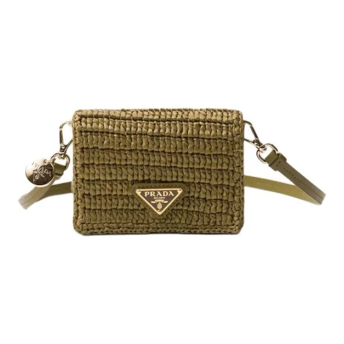 PRADA Кожаный держатель для карт женский оливково-зеленый