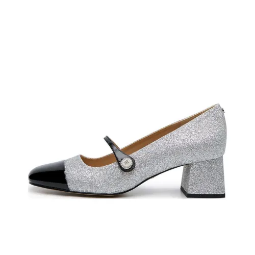 SAM EDELMAN Туфли Мэри Джейн с грубым каблуком 5 см женские серебряные черные