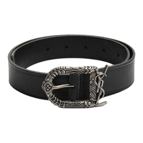 SAINT LAURENT Значок Логотип Шпилька Кожаные ремни Женские Черный Ширина 3 см