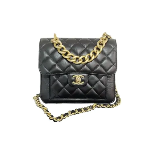 CHANEL Сумка из коровьей кожи с клапаном курьерская сумка сумка через плечо средний размер унисекс черный