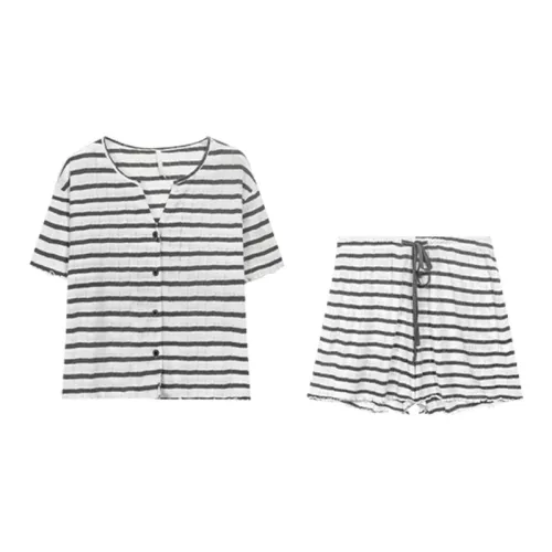 MADALLO Пижамный комплект Летний Женский Черный Белый Полосы