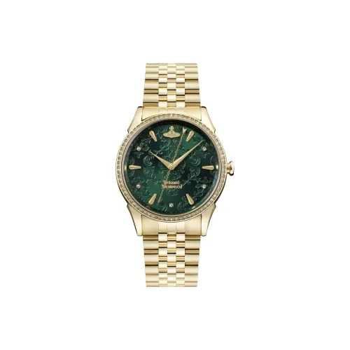 Vivienne Westwood часы на запястье Кварцевый механизм Ремешок из нержавеющей стали 38 мм Зеленый циферблат Женские часы