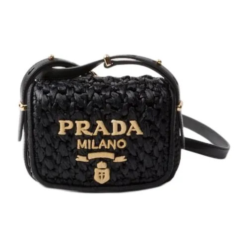 PRADA Raffia с кожаными вставками сумка через плечо женская черная