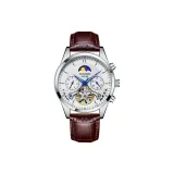 Белый корпус, белый циферблат, коричневая кожа