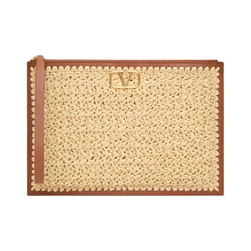 Valentino Ткани вязаные Кожа Клатч Женские Натуральный Saddles Коричневый