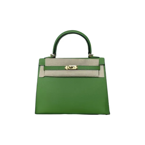HERMES Kelly Эпсом Кожа Сумка Kelly Сумка Женская Шелк Синий Зеленый