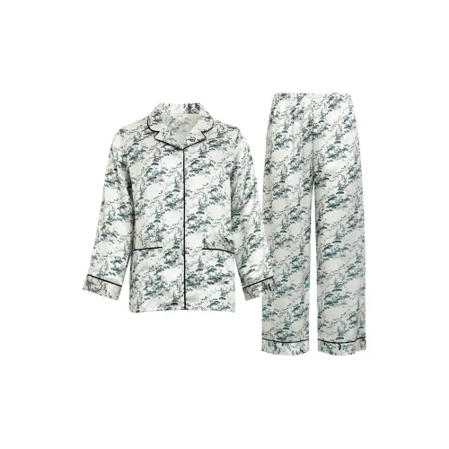 Silk Boundary Пижама Комплект Женская Белый Зеленый