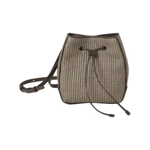 BRUNELLO CUCINELLI Рафия Ведрообразная Сумка Сумка через плечо Женская Темно-умбровая
