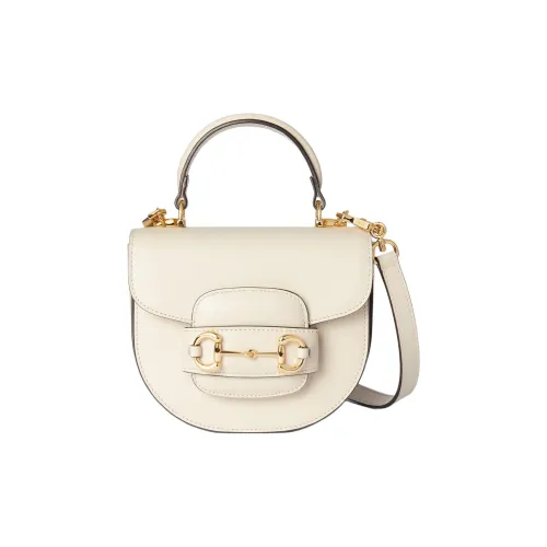 GUCCI Horsebit 1955 Кожа и Металл Сумка через плечо Сумка Мини Женская Белая
