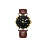 Двухтонный Черный Циферблат Коричневая Кожа