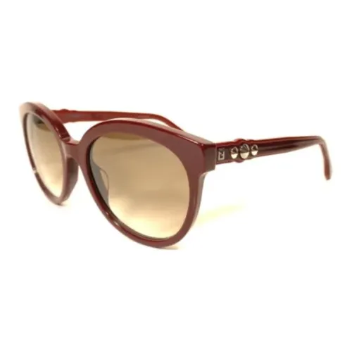 FENDI Металлоакриловые круглые солнцезащитные очки для мужчин красного цвета