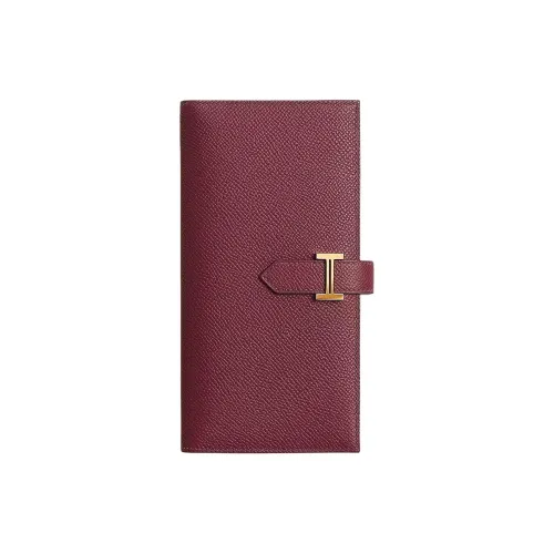 HERMES Bearn Epsom Телячья кожа Кошелек Женские Красный Апельсин