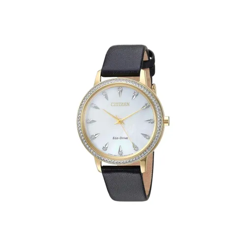 CITIZEN Светильник Кварцевый механизм Кожаный ремешок Часы 36 мм Женские часы Жемчужная раковина Циферблат часов