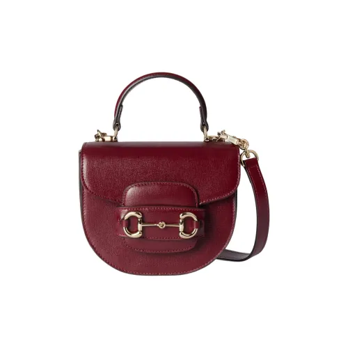 GUCCI Horsebit 1955 Кожа Сумка через плечо Сумка Мини Женская Бургунди