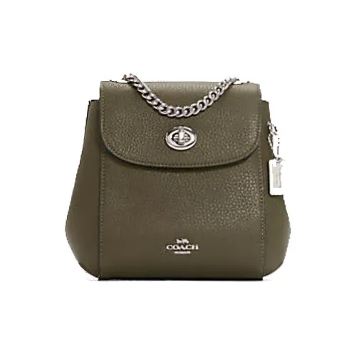 COACH Convertible Коровья кожа Сумка через плечо Рюкзак Большой Женский Оливково-зеленый