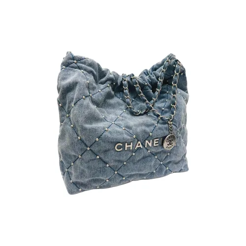 CHANEL Выстиранный деним Сумка через плечо Сумка через плечо Сумка среднего размера Женская Синяя