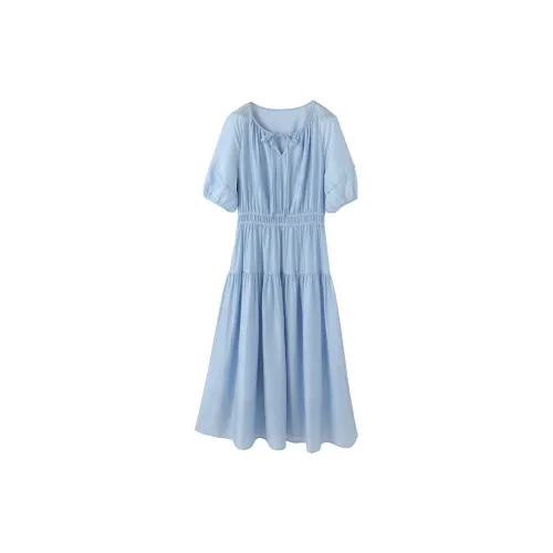 XIANGYING Blue Женские Короткие Платья с Рукавами