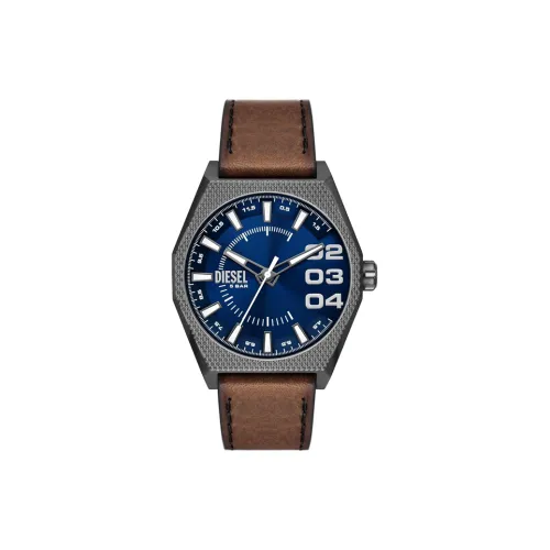 DIESEL Watch Кварцевый механизм Кожаный ремешок 44 мм Синий циферблат Унисекс