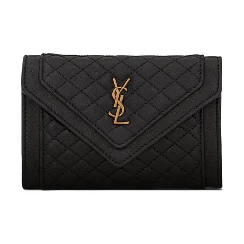 SAINT LAURENT Gaby Лоскутное шитье Овечья шкура Кошелек Маленький Женские Черный